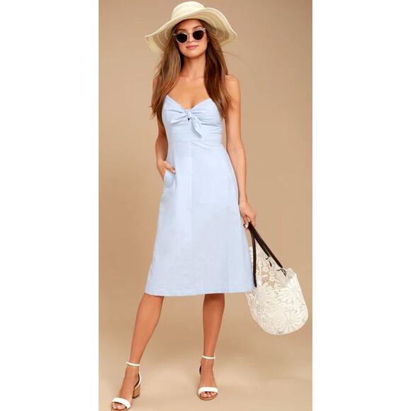 Lulus x LUSH Ain't No Other Light Blue Chambray Midi Dress new with tags Size S - Picture 1 of 10
